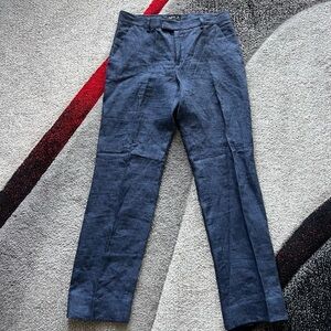 Agnes B Blue Striped Linen Straight Leg Pants